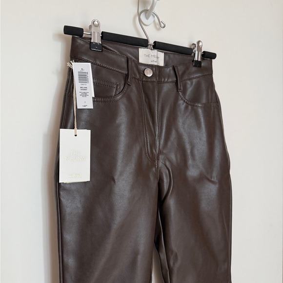 Wilfred Denim - Aritzia Wilfred Melina Slim High Waisted Vegan Leather Pants Brown Chocolate